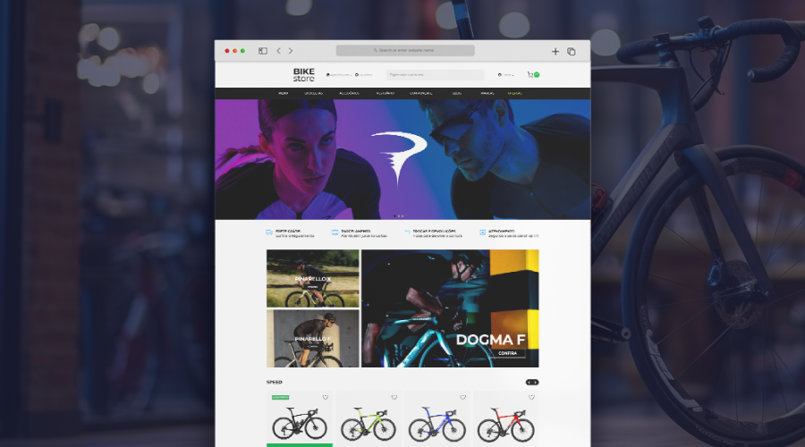Layout de um e-commerce com foco no segmento de bicicleta
